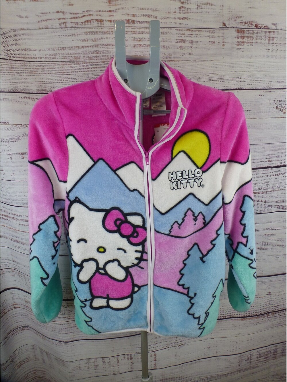 Hello Kitty Girls' Fleece Full Zip Jacket Activewear Mountains Pink XS NWT - B2